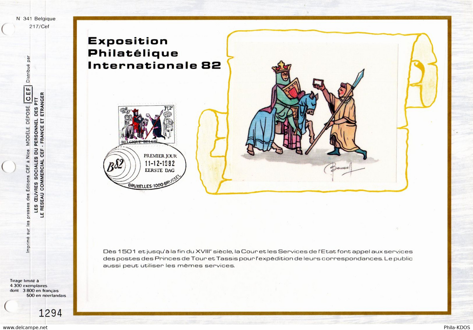 3800 Ex. " BELGICA'82 " Sur Feuillet CEF 1er Jour Sur Soie De Belgique De 1982 N° YT 2071. FDC - Zonder Classificatie