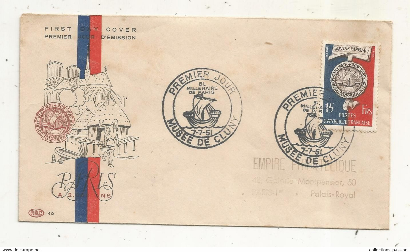 FDC, Premier Jour, FRANCE , Lettre, 1951 , MUSEE DE CLUNY - 1950-1959