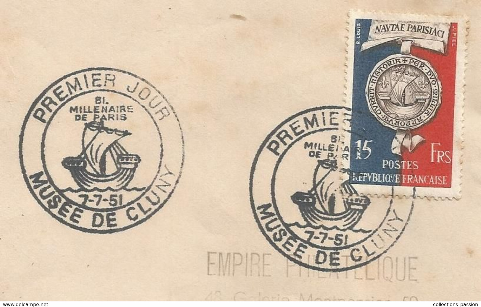 FDC, Premier Jour, FRANCE , Lettre, 1951 , MUSEE DE CLUNY - 1950-1959