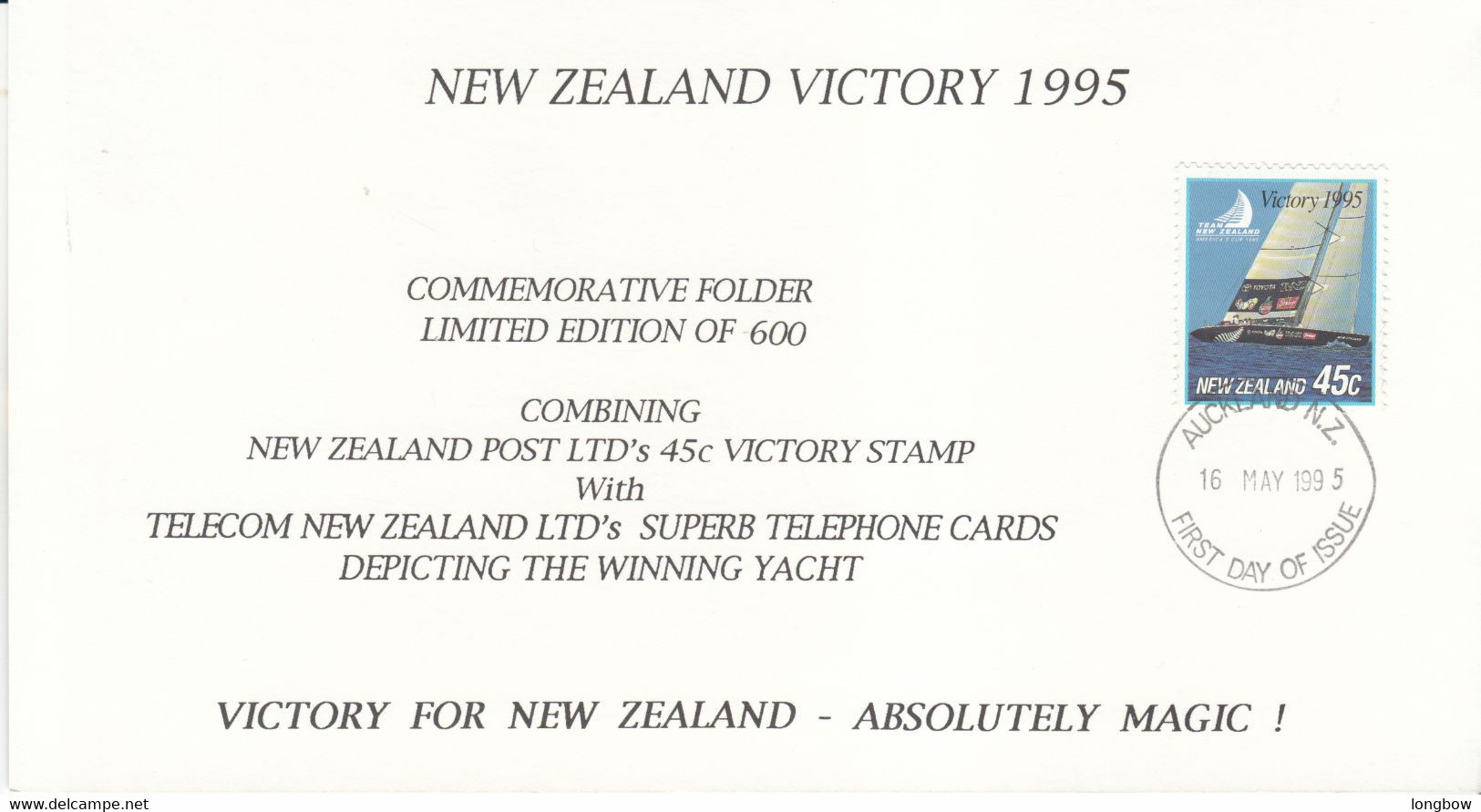 New Zealand Victory 1995 Commemorative Folder - Limited Edidion 600ex. - Boats