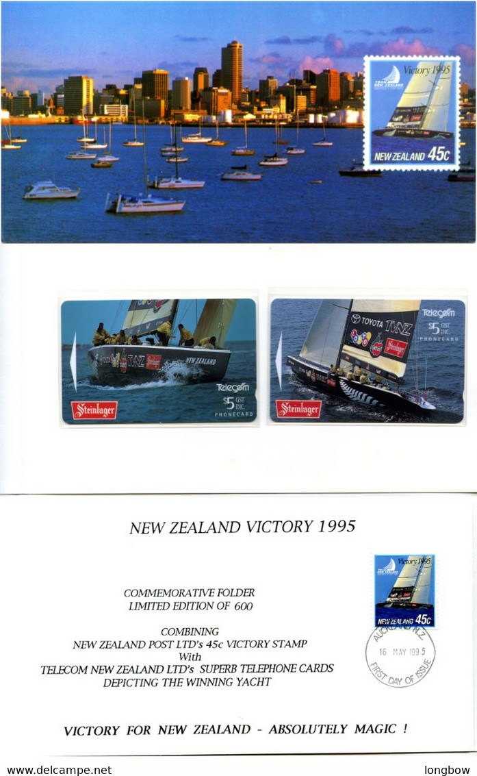 New Zealand Victory 1995 Commemorative Folder - Limited Edidion 600ex. - Bateaux