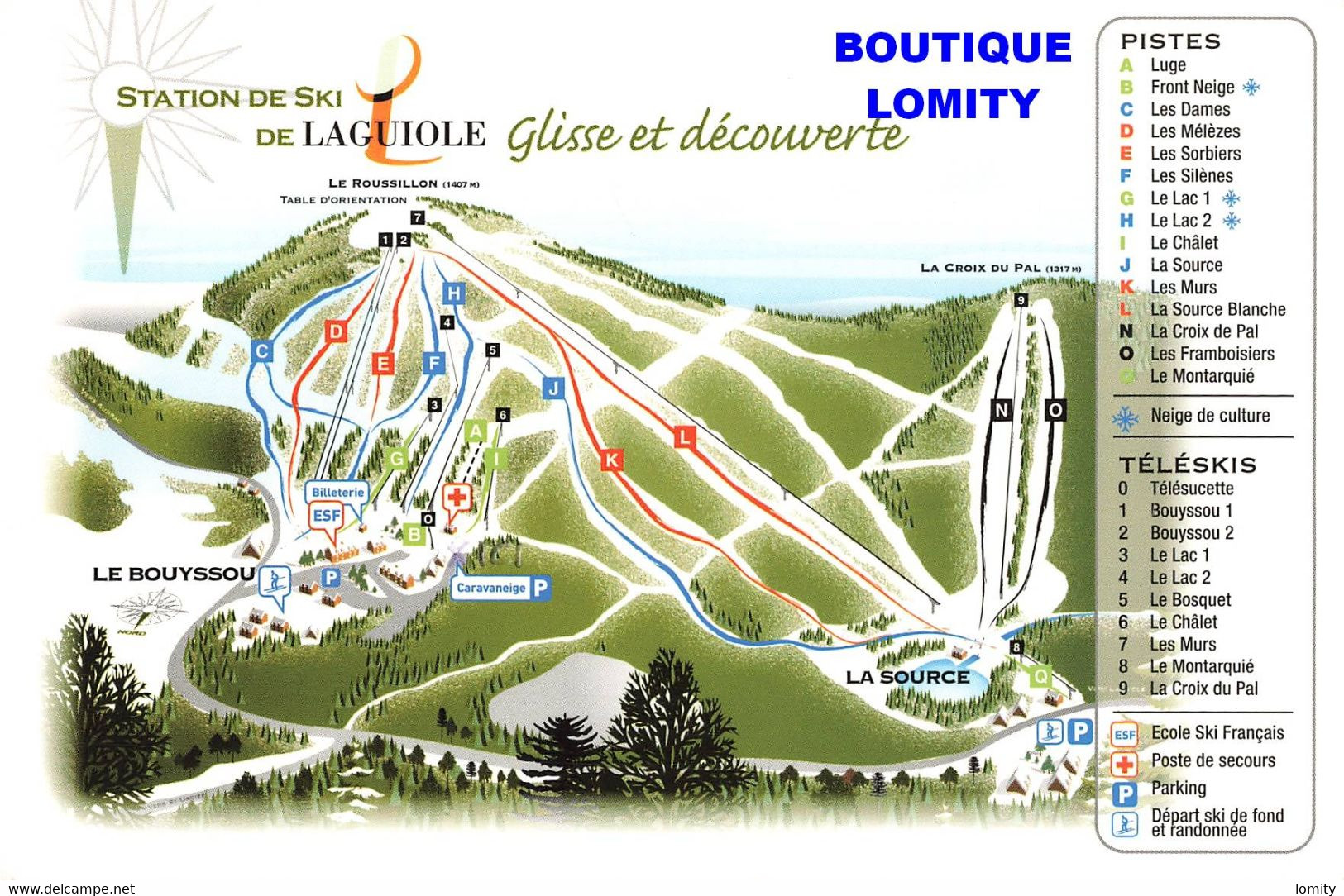 12 Laguiole Station De Ski Pistes Et Téléskis Téléski Carte Géographique Plan - Laguiole