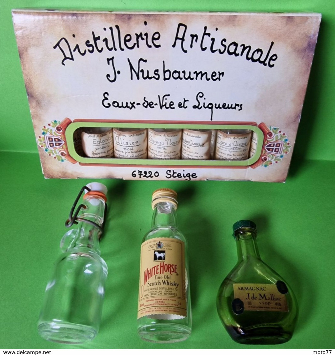 Lot 10 MIGNONNETTES VIDES - 7 Eaux De Vie Marc Liqueurs D'Alsace , Whisky , Armagnac - Vers 1980 - Miniaturflaschen