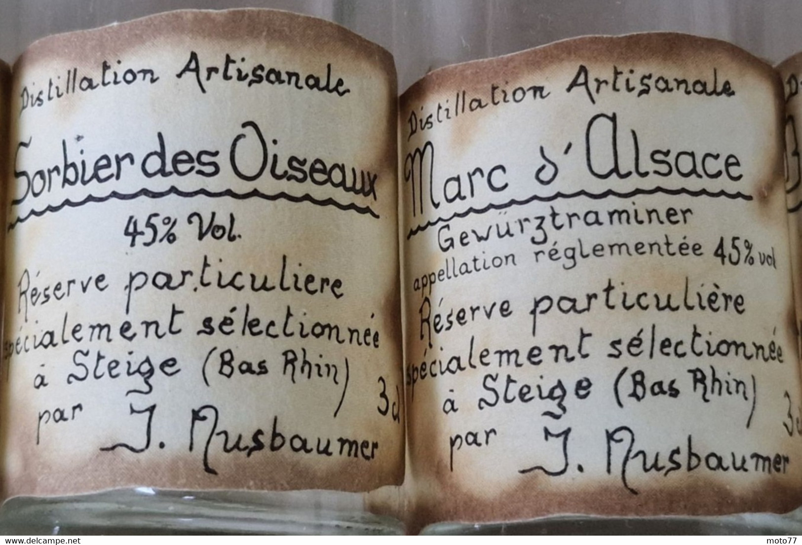 Lot 10 MIGNONNETTES VIDES - 7 Eaux de vie Marc Liqueurs d'Alsace , Whisky , Armagnac - Vers 1980