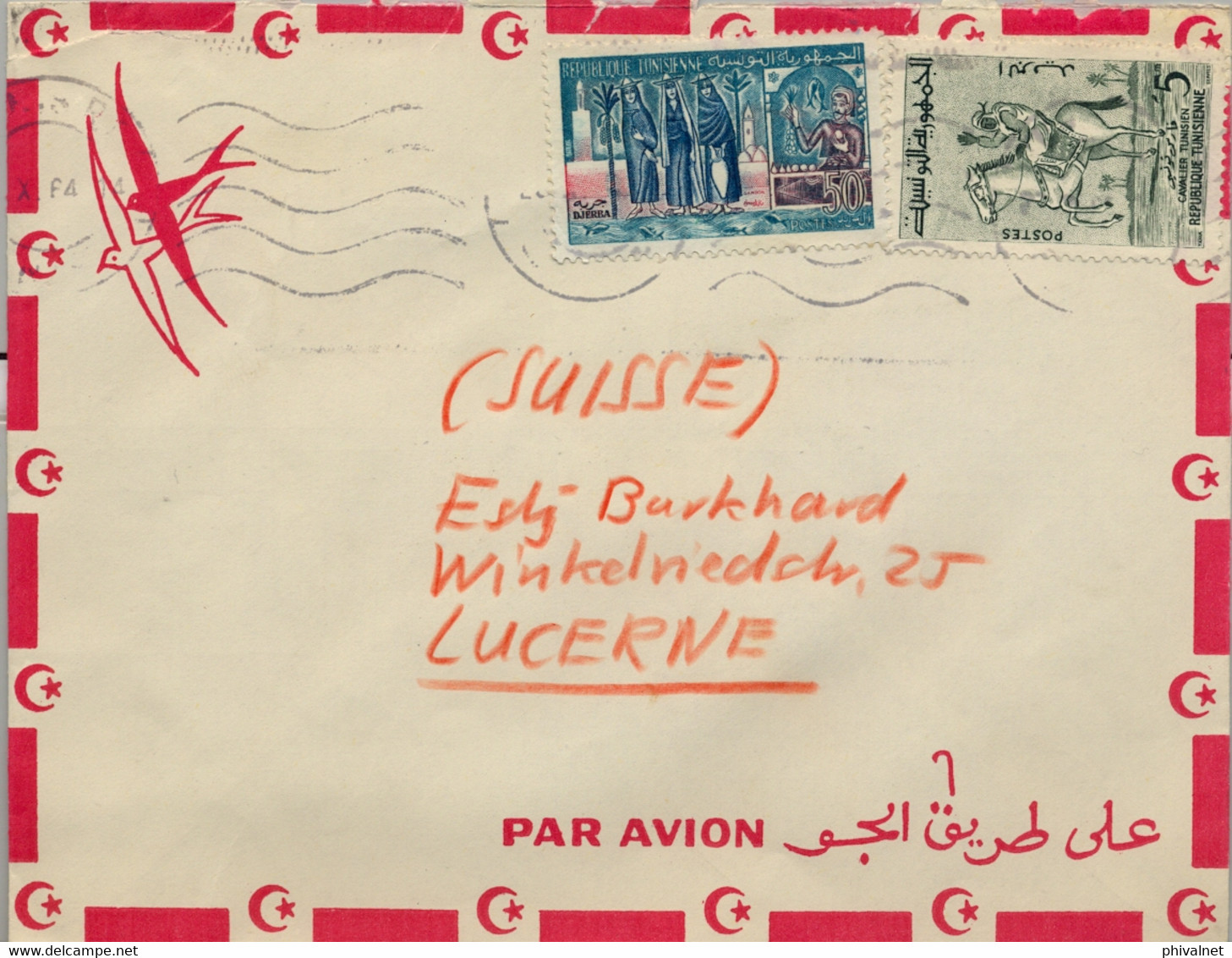 1964 TÚNEZ - SOBRE CIRCULADO , CORREO AÉREO A LUZERNA - Tunesien (1956-...)