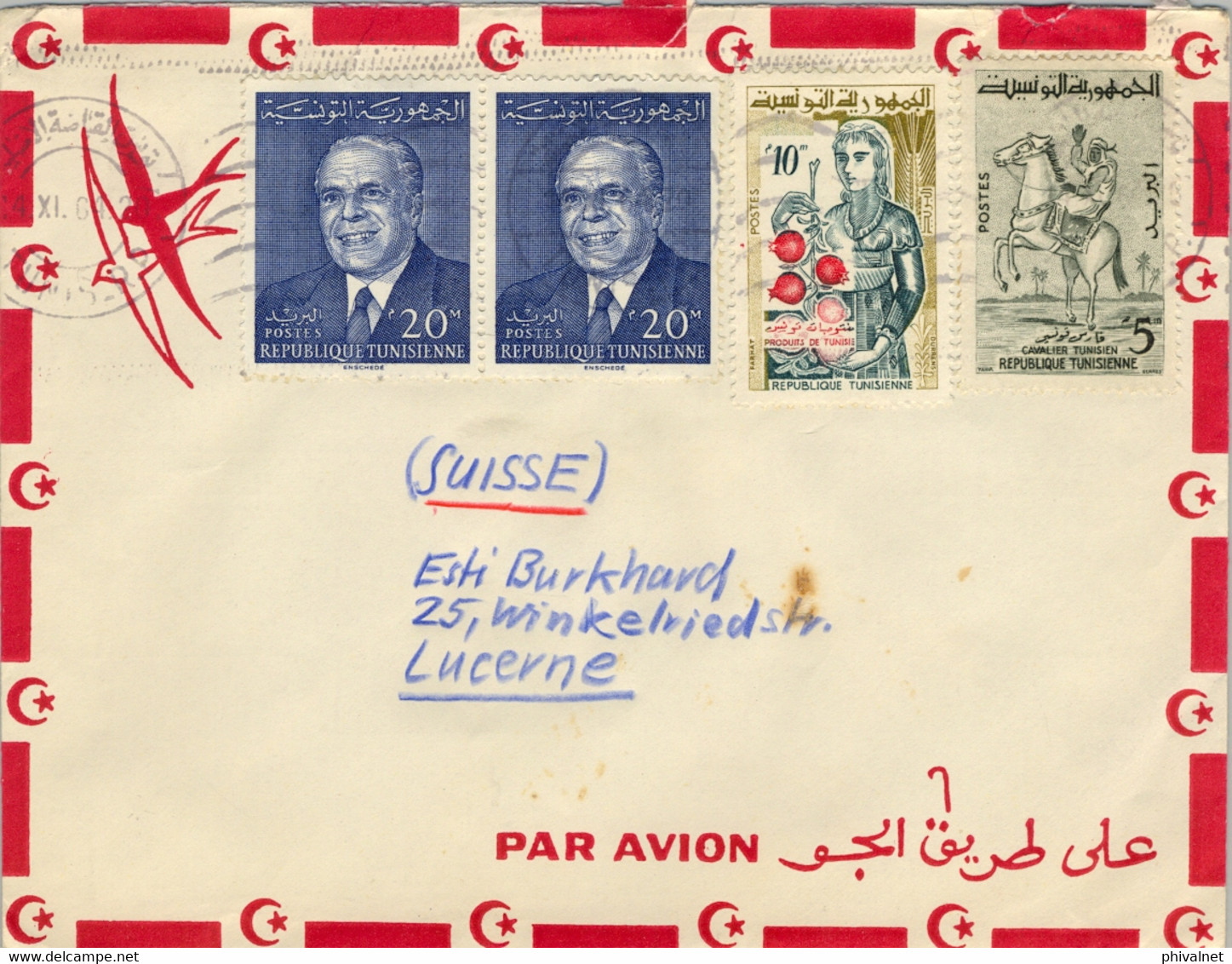 1964 TÚNEZ - SOBRE CIRCULADO , CORREO AÉREO A LUZERNA - Tunisie (1956-...)