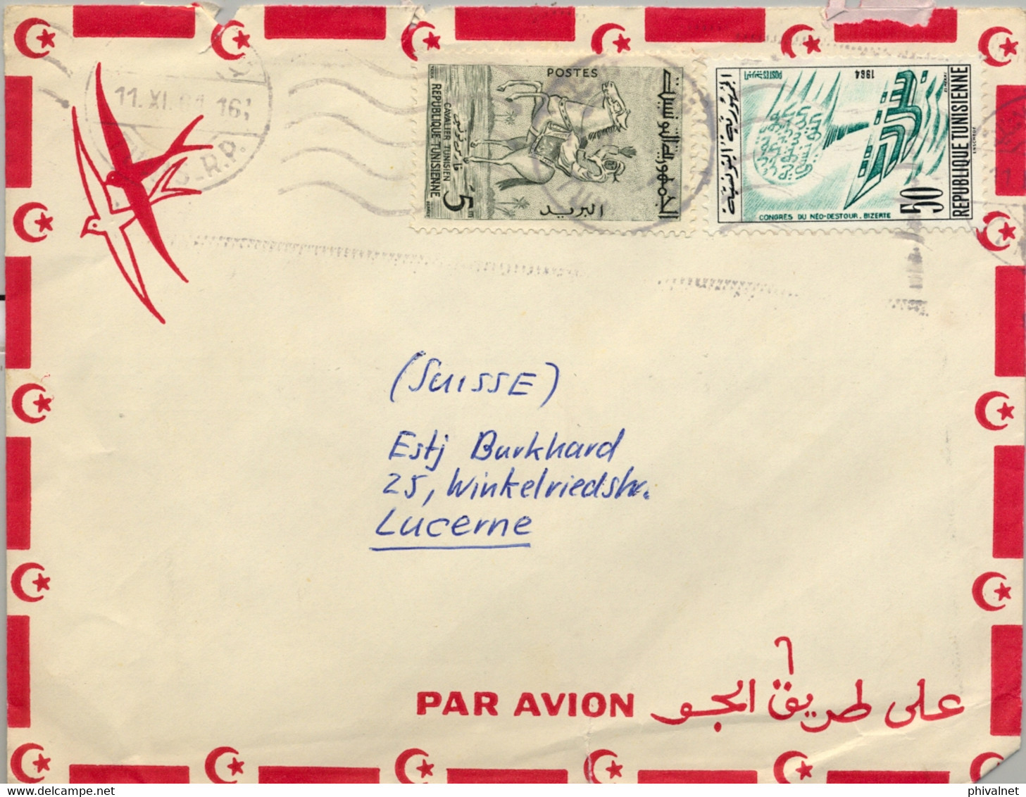 1964 TÚNEZ - SOBRE CIRCULADO , CORREO AÉREO A LUZERNA - Tunisie (1956-...)