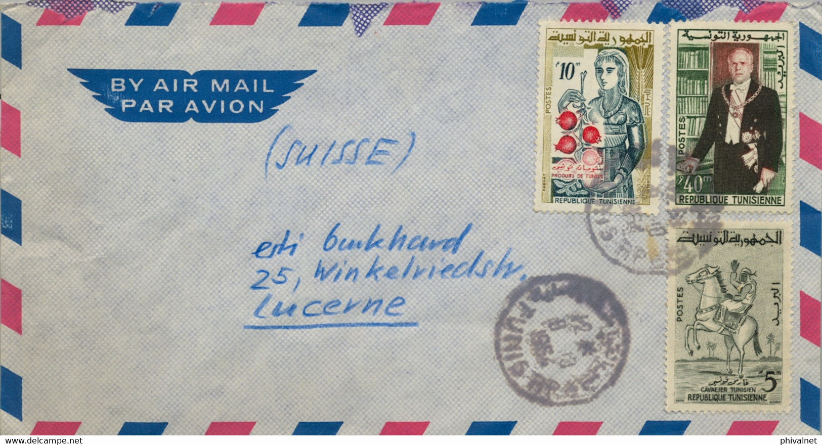 1964 TÚNEZ - SOBRE CIRCULADO , CORREO AÉREO A LUZERNA - Tunisia (1956-...)