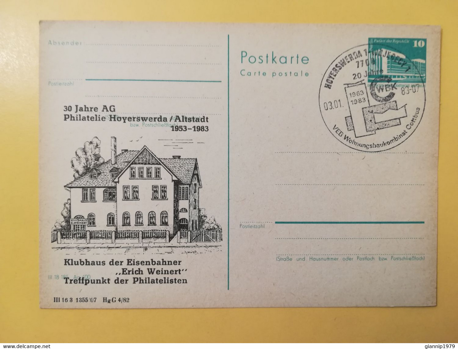 1983 INTERO CARTOLINA POSTALE POSTCARDS FDC GERMANIA DEUTSCHE DDR PHILATELIE ALTSTADT  OBLITERE' HOYERSWERDA - Postcards - Mint