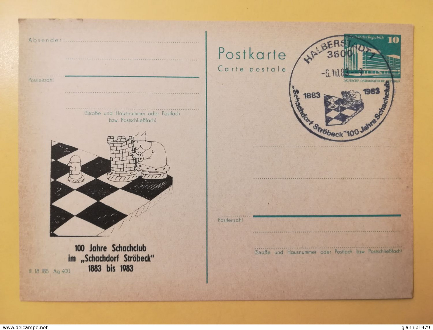 1983 INTERO CARTOLINA POSTALE POSTCARDS FDC GERMANIA DEUTSCHE DDR SCHACHCLUB  OBLITERE' HALBERSTADT - Cartes Postales - Neuves