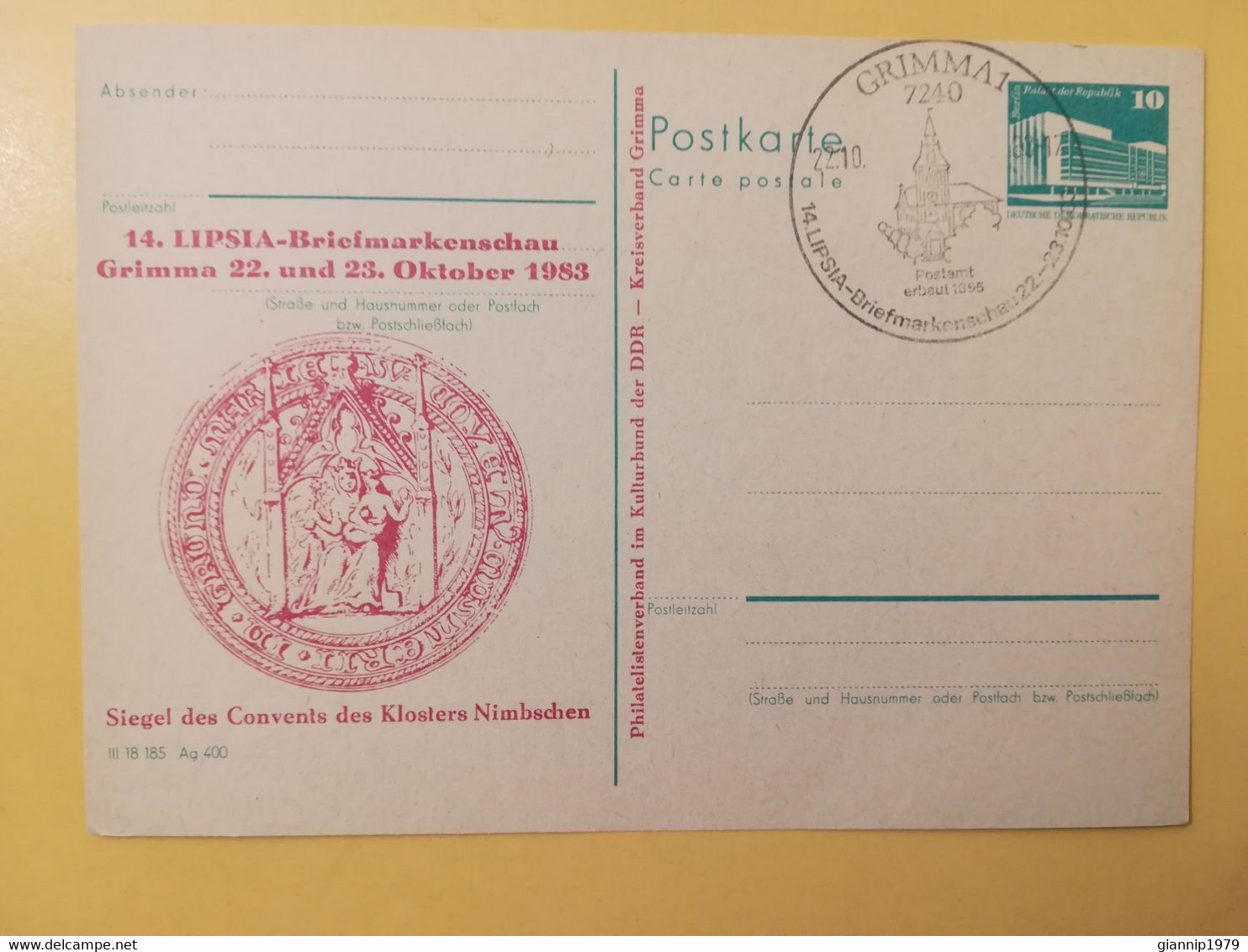 1983 INTERO CARTOLINA POSTALE POSTCARDS FDC GERMANIA DEUTSCHE DDR GRIMMA LIPSIA  OBLITERE' GRIMMA 1 - Cartes Postales - Neuves
