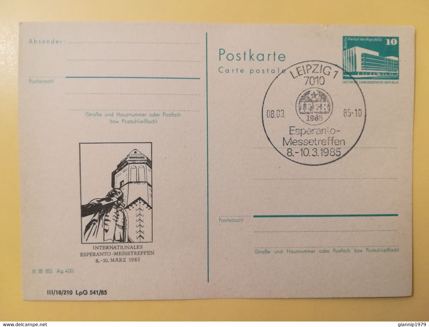 1985 INTERO CARTOLINA POSTALE POSTCARDS FDC GERMANIA DEUTSCHE DDR MESSETREFFEN OBLITERE' LEIPZIG 1 - Postcards - Mint