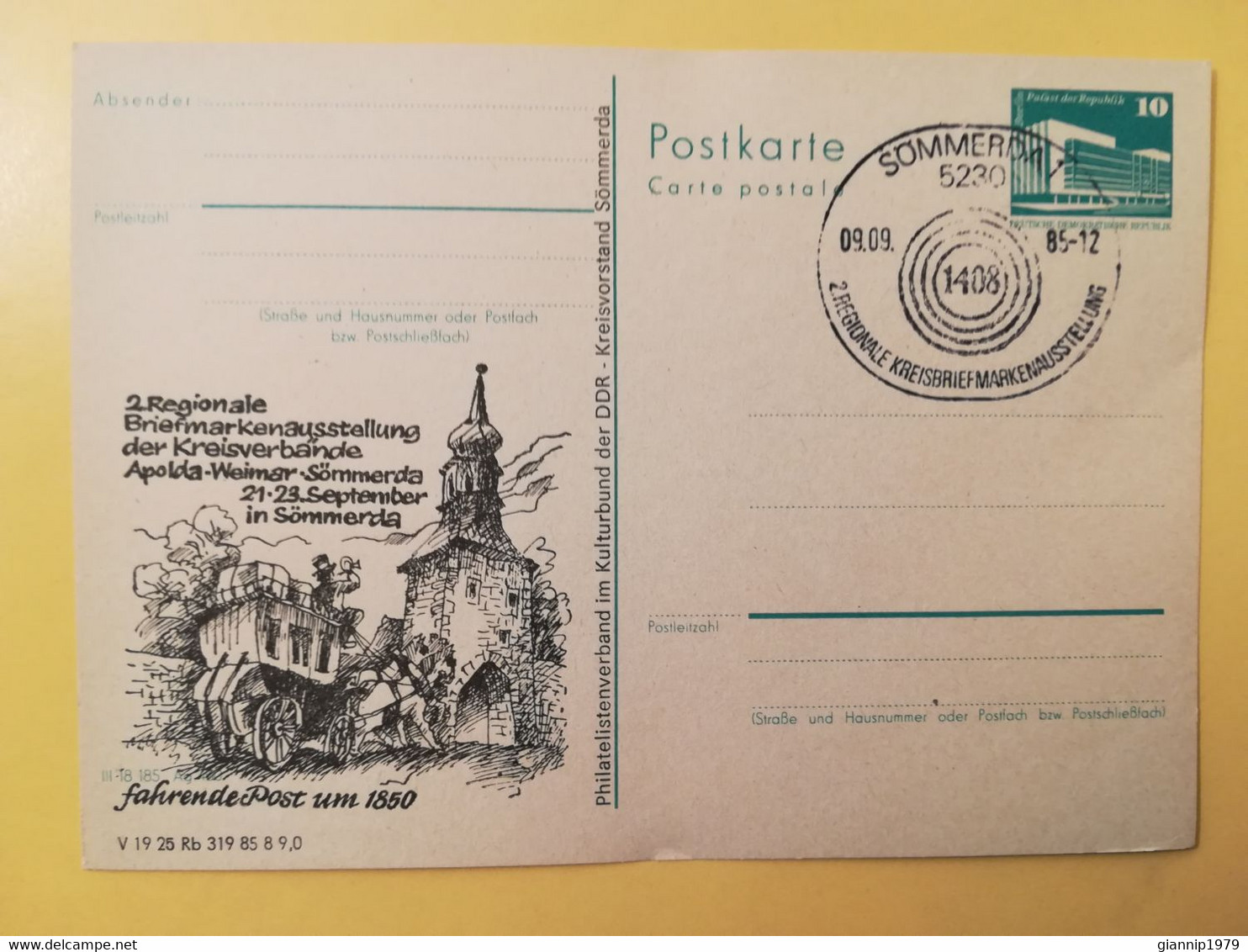 1985 INTERO CARTOLINA POSTALE POSTCARDS FDC GERMANIA DEUTSCHE DDR KREISVORSTAND OBLITERE' SOMMERDA 1 - Cartes Postales - Neuves