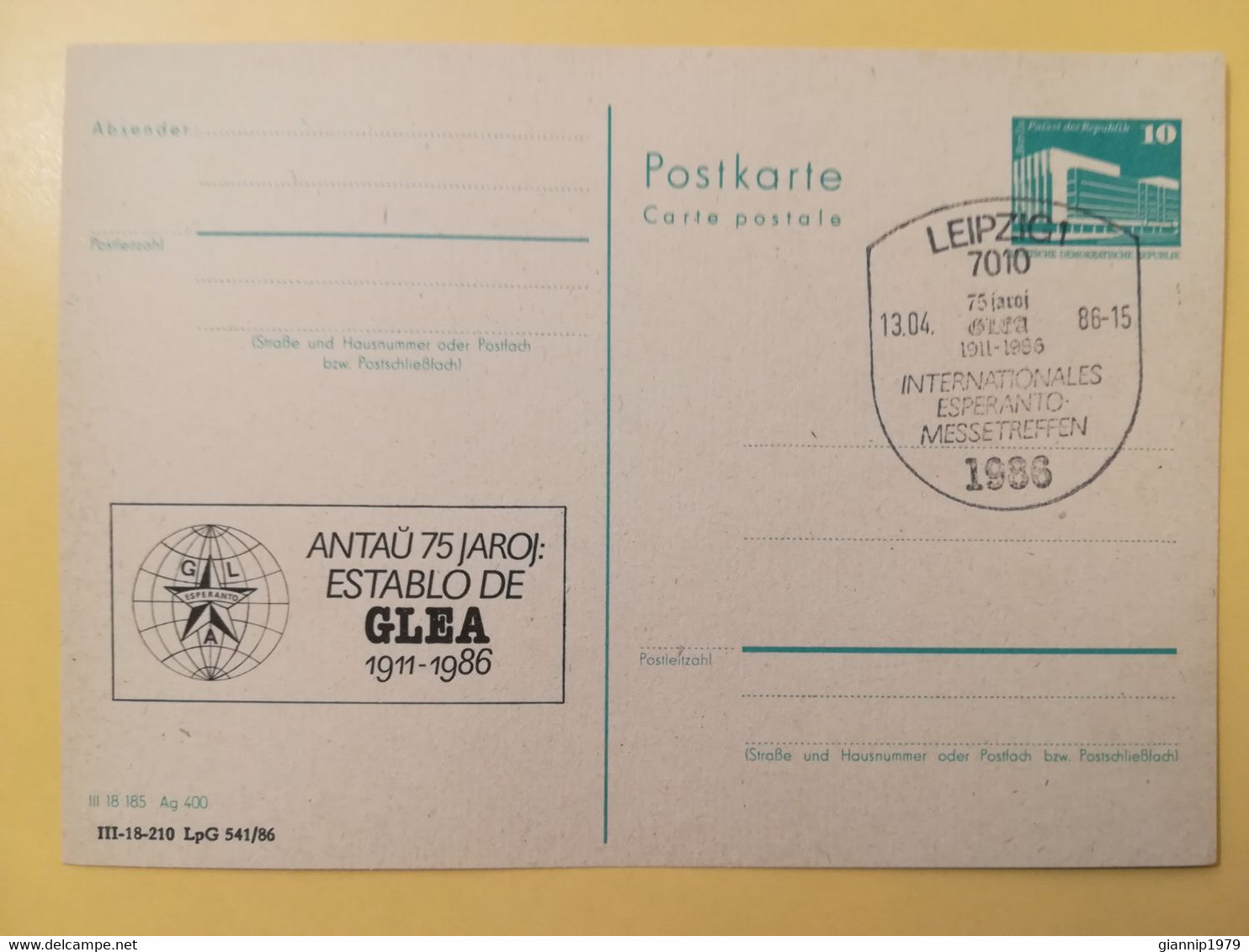 1986 INTERO CARTOLINA POSTALE POSTCARDS FDC GERMANIA DEUTSCHE DDR ESTABLO GLEA OBLITERE' LEIPZIG 1 - Postkarten - Ungebraucht