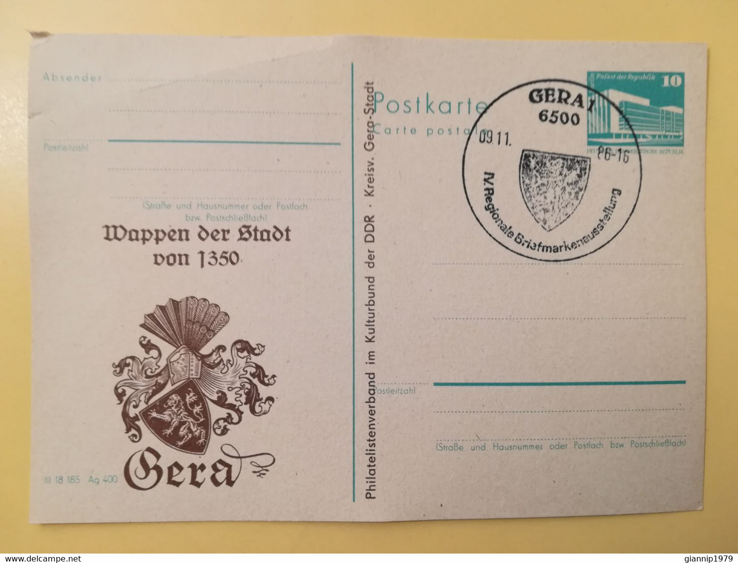 1986 INTERO CARTOLINA POSTALE POSTCARDS FDC GERMANIA DEUTSCHE DDR GERA OBLITERE' GERA 1 - Postkarten - Ungebraucht