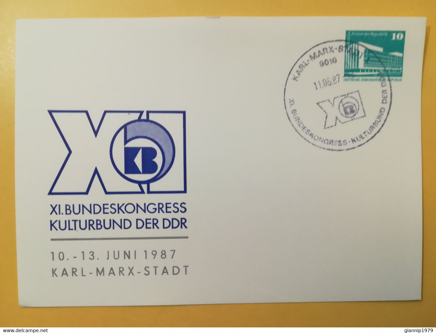 1987 INTERO CARTOLINA POSTALE POSTCARDS FDC GERMANIA DEUTSCHE DDR XI BUNDESKONGRESS OBLITERE' KARL MARX STADT - Postkarten - Ungebraucht