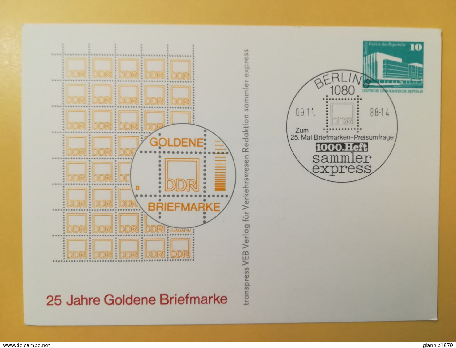 1988 INTERO CARTOLINA POSTALE POSTCARDS FDC GERMANIA DEUTSCHE DDR GOLDENE OBLITERE' BERLIN 8 - Postales - Nuevos