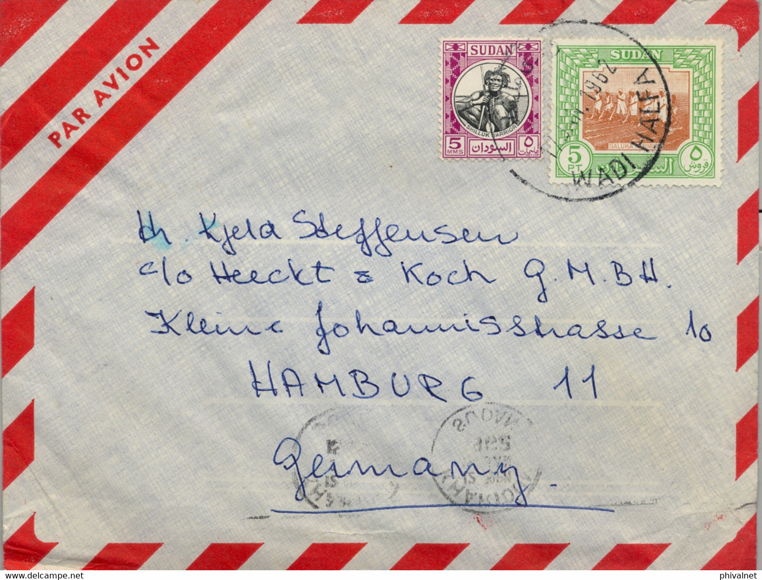 1962 SUDAN , SOBRE CIRCULADO POR CORREO AÉREO , WADI HALFA - HAMBURGO , TRÁNSITO KHARTOUM , SUDAN COTTON - Soudan (1954-...)