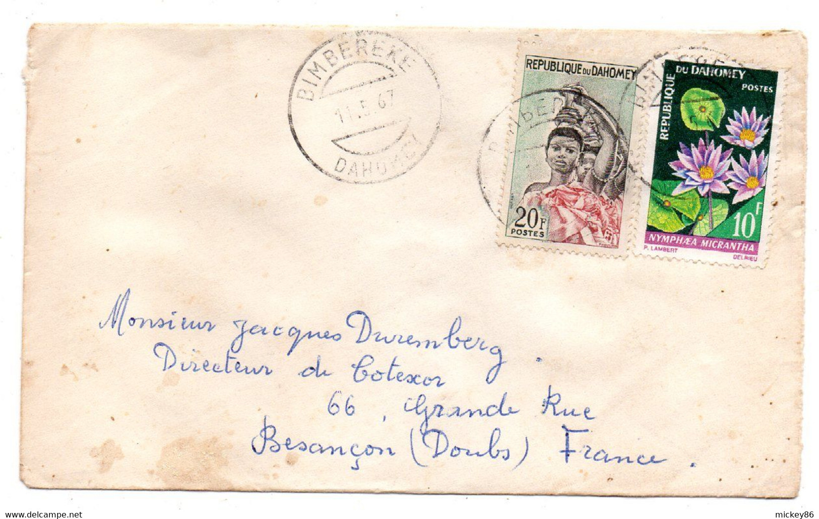 DAHOMEY-1967--lettre BIMBEREKE  Pour Besançon-25-- Tp Divers  Sur Lettre.. Cachet - Benin - Dahomey (1960-...)