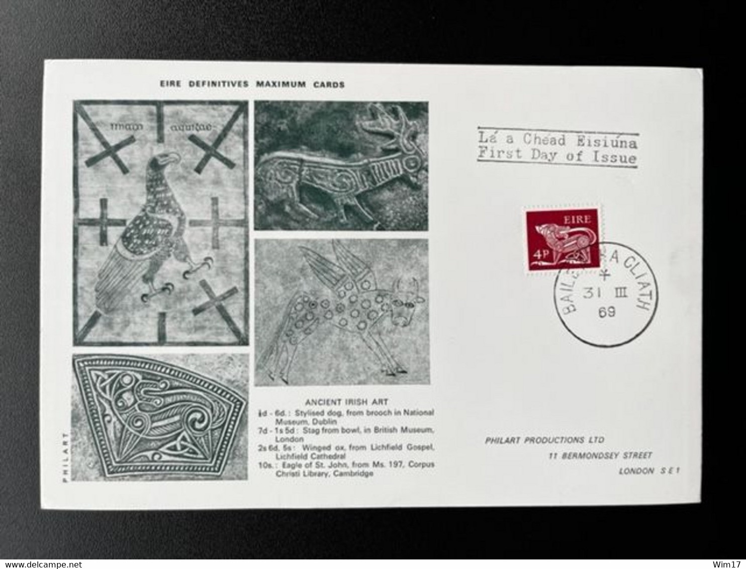 IRELAND EIRE 1969 DEFINITIVES  4P MAXIMUM CARD IERLAND - Cartoline Maximum