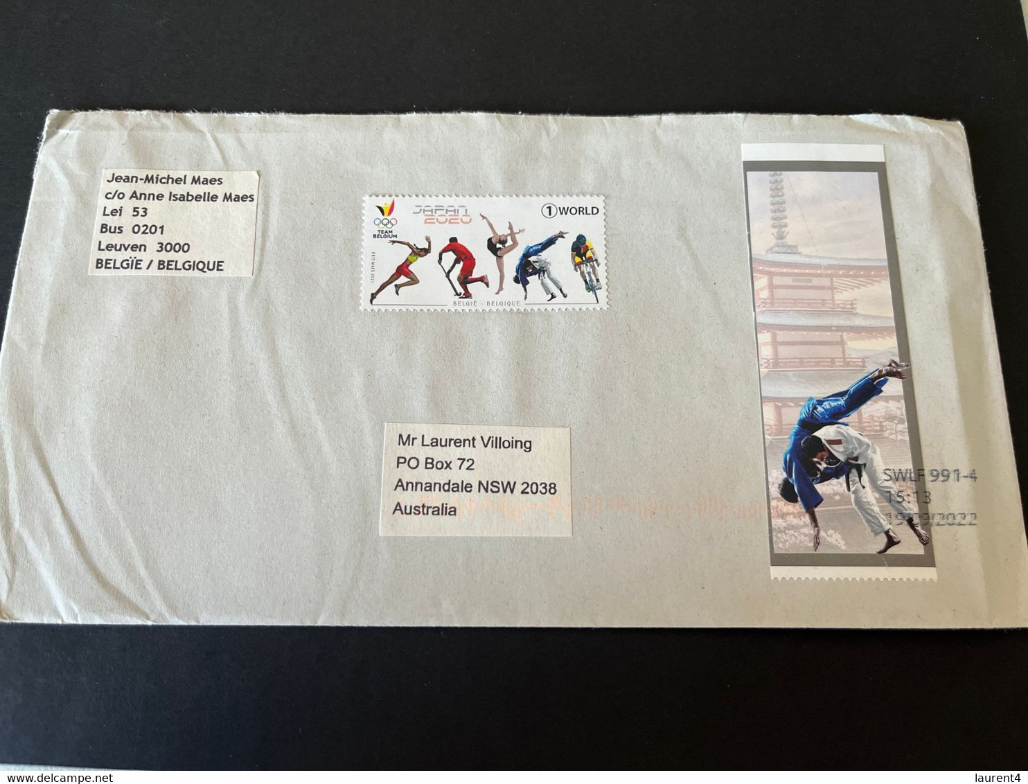 (3 L 54) Letter Posted From Belgium To Australia (during COVID-19 Pandemic) Japan 2000 Olympic Games - Storia Postale
