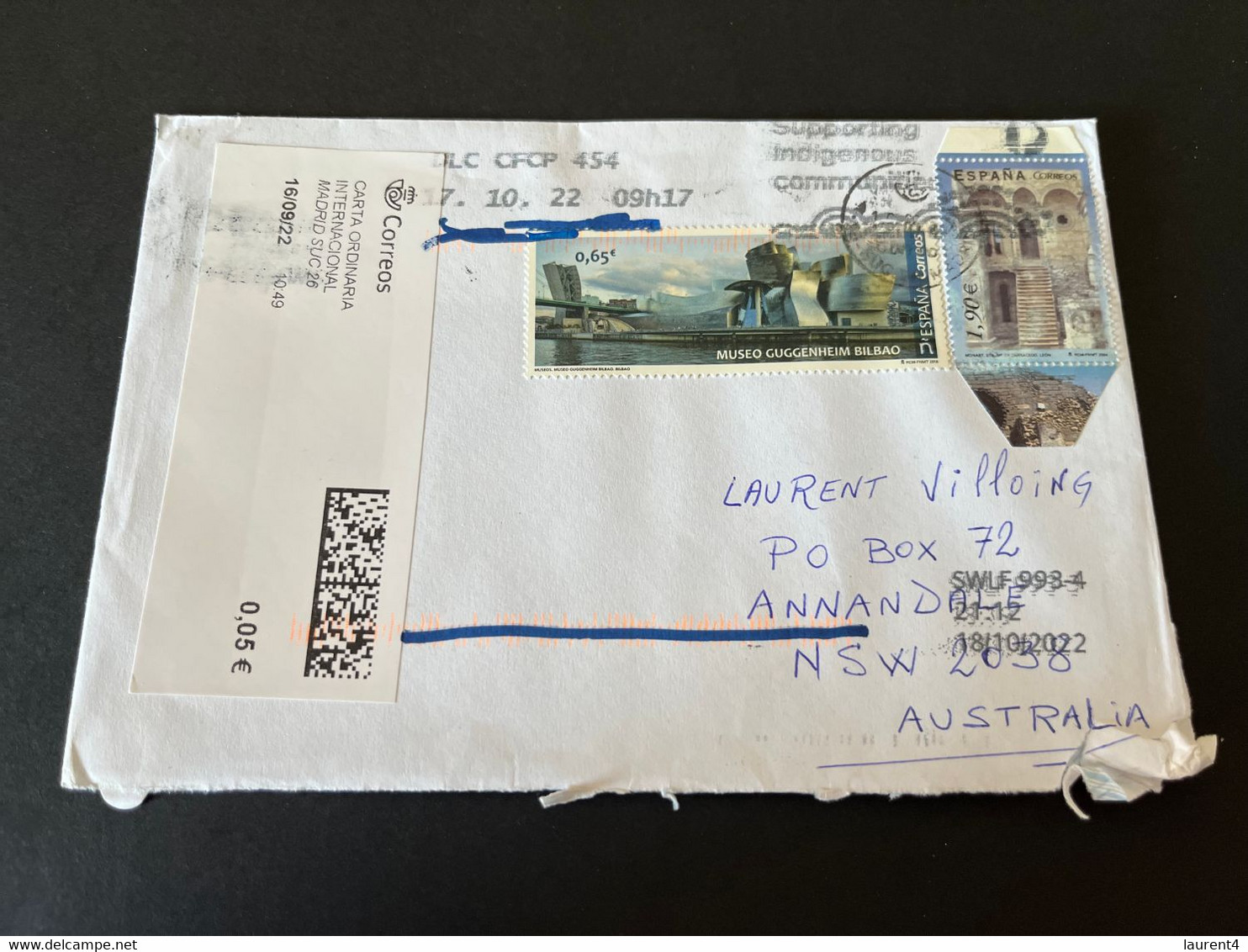 (3 L 54) Letter Posted From Spain To Australia (during COVID-19 Pandemic) (2 Stamps) - Cartas & Documentos