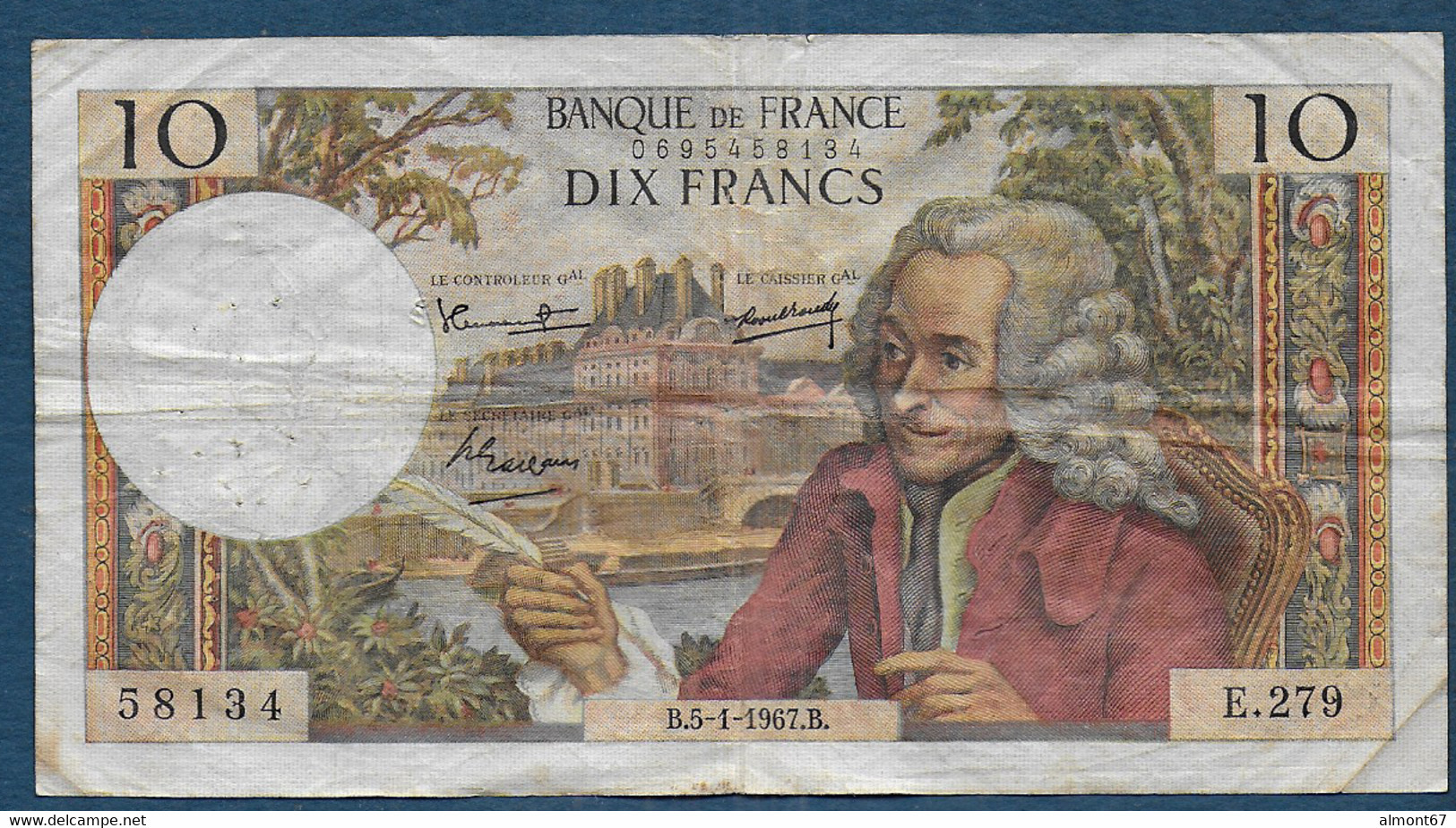 10 Francs  Voltaire  Du  5 - 1 - 1967 - 10 F 1963-1973 ''Voltaire''
