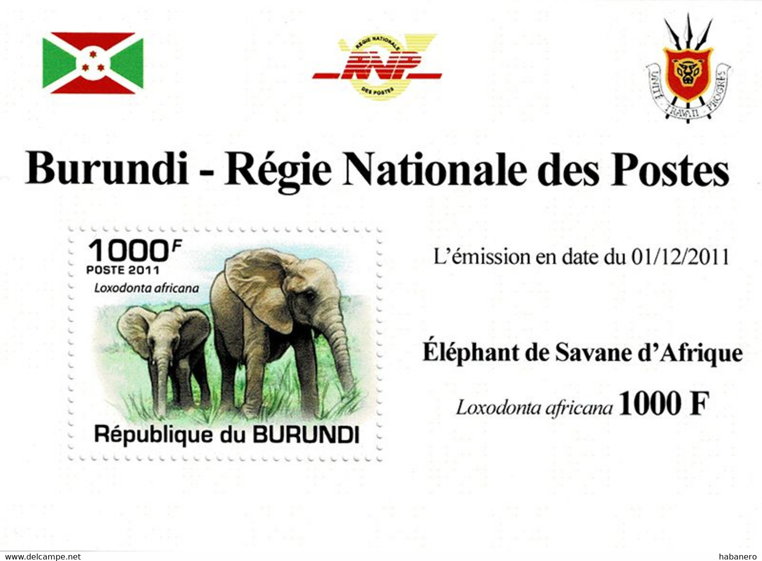 BURUNDI 2011 Mi 2030B AFRICAN SAVANNA ELEPHANT MINT IMPERFORATED MINIATURE SHEET ** - Blocks & Kleinbögen