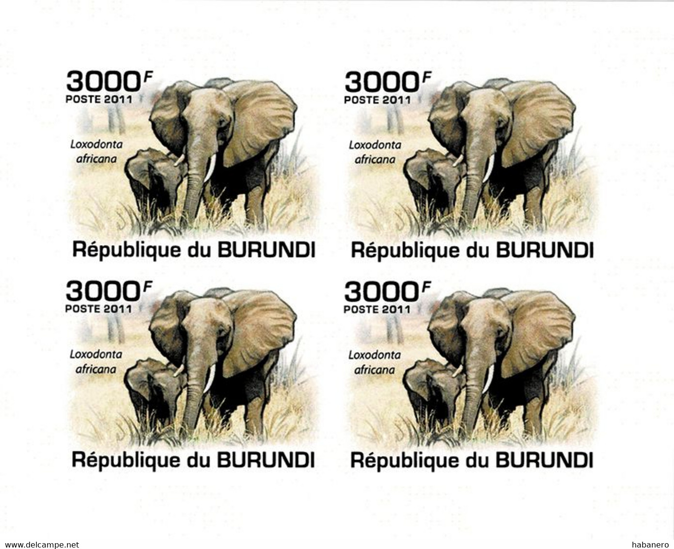 BURUNDI 2011 Mi 2033B KLB AFRICAN SAVANNA ELEPHANT MINT IMPERFORATED MINIATURE SHEET ** - Blocks & Sheetlets