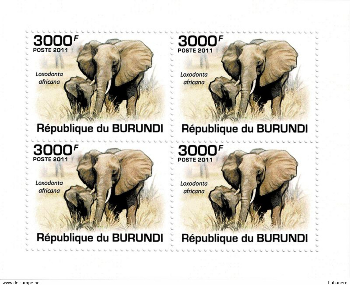 BURUNDI 2011 Mi 2033A KLB AFRICAN SAVANNA ELEPHANT MINT MINIATURE SHEET ** - Blocks & Kleinbögen