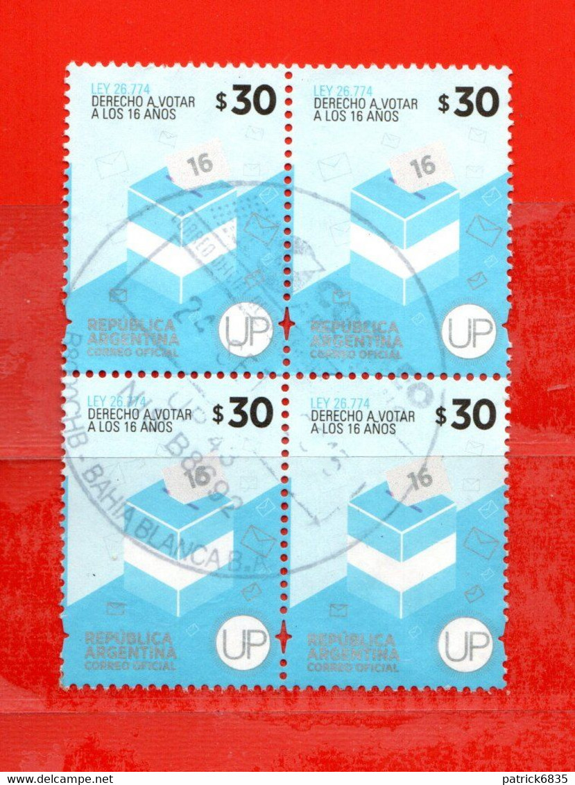 (Us.7) Argentina ° 2014 - Derecho A Votar A Los 16 Anos. Quartina.  Oblitérer. - Used Stamps