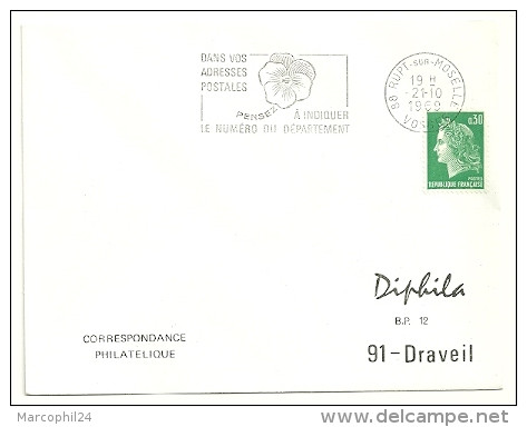 VOSGES - Dépt N° 88 = RUPT Sur MOSELLE 1969 = FLAMME Codée RARE =  SECAP Multiple ' PENSEZ à INDIQUER ' = Pensée N° 2 - Código Postal