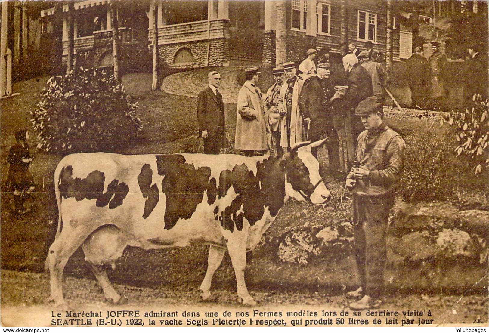 USA WA Le Maréchal Joffre Visite En 1922 Une Ferme Modèle Du Lait Gloria à Seattle Gloria Milk Model Farm - Seattle