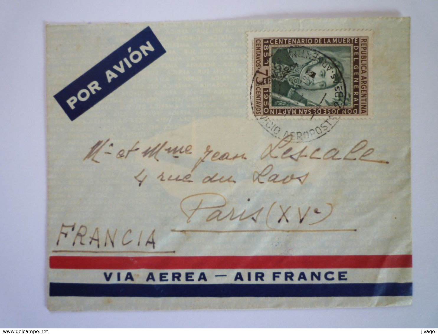 2022 - 3969  Enveloppe Au Départ De  ARGENTINE  à Destination De PARIS  1951   XXX - Briefe U. Dokumente