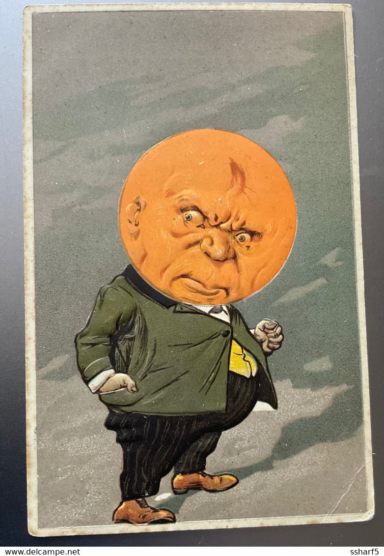GRUMPY HALLOWEEN MAN Embossed Color Litho Postcard Used In Denmark 1907 - Halloween