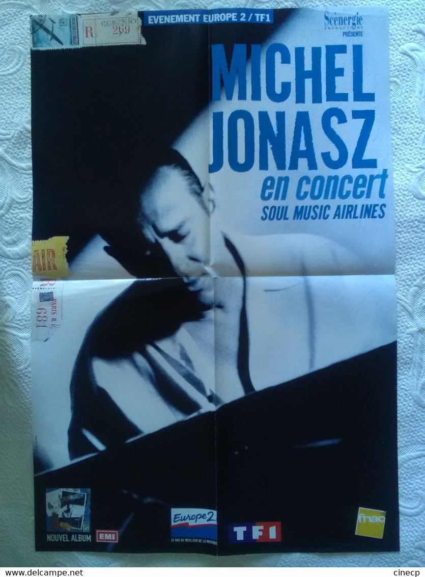AFFICHE ANCIENNE ORIGINALE SPECTACLE CHANTEUR Michel JONASZ En Concert SOUL MUSIC AIRLINES - Plakate & Poster