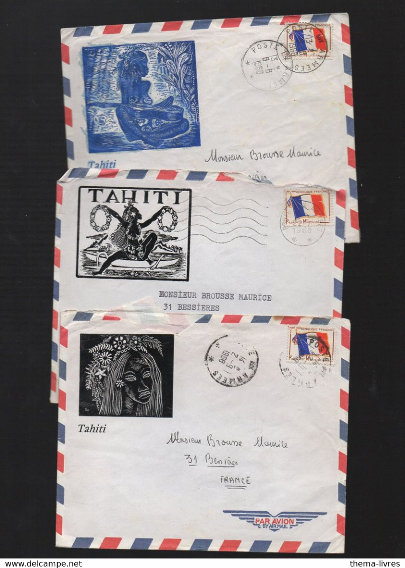 Tahiti :lot De 3 Enveloppes Illustrées Avec Timbre FM  1968-69  (PPP39790) - Tahiti