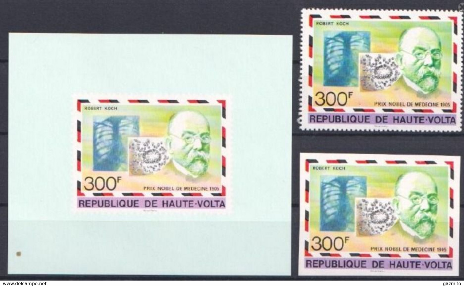 Haute Volta 1976, Medicine, Robert Koch, Nobel Price, 1val +Block +1val IMPERFORATED - Haute-Volta (1958-1984)