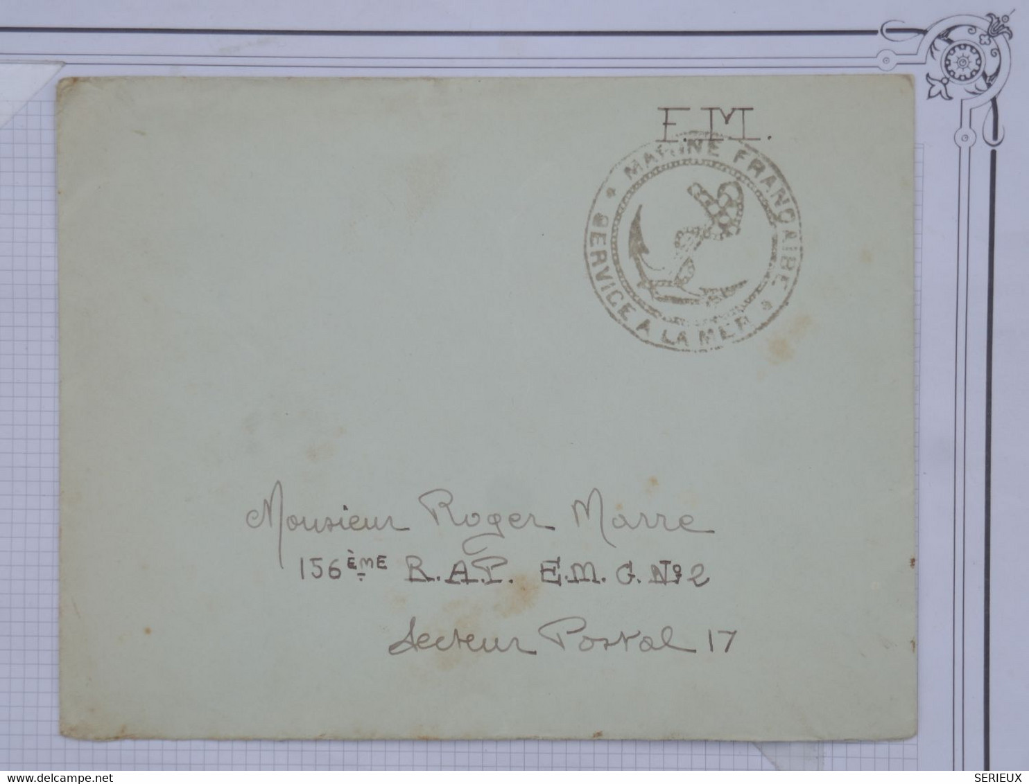 BH4 INDOCHINE   BELLE LETTRE SERVICE MARINE FRANCE ENV.  1940 SAIGON AU SECTEUR 17+AFFRANCH. PLAISANT++ - Covers & Documents