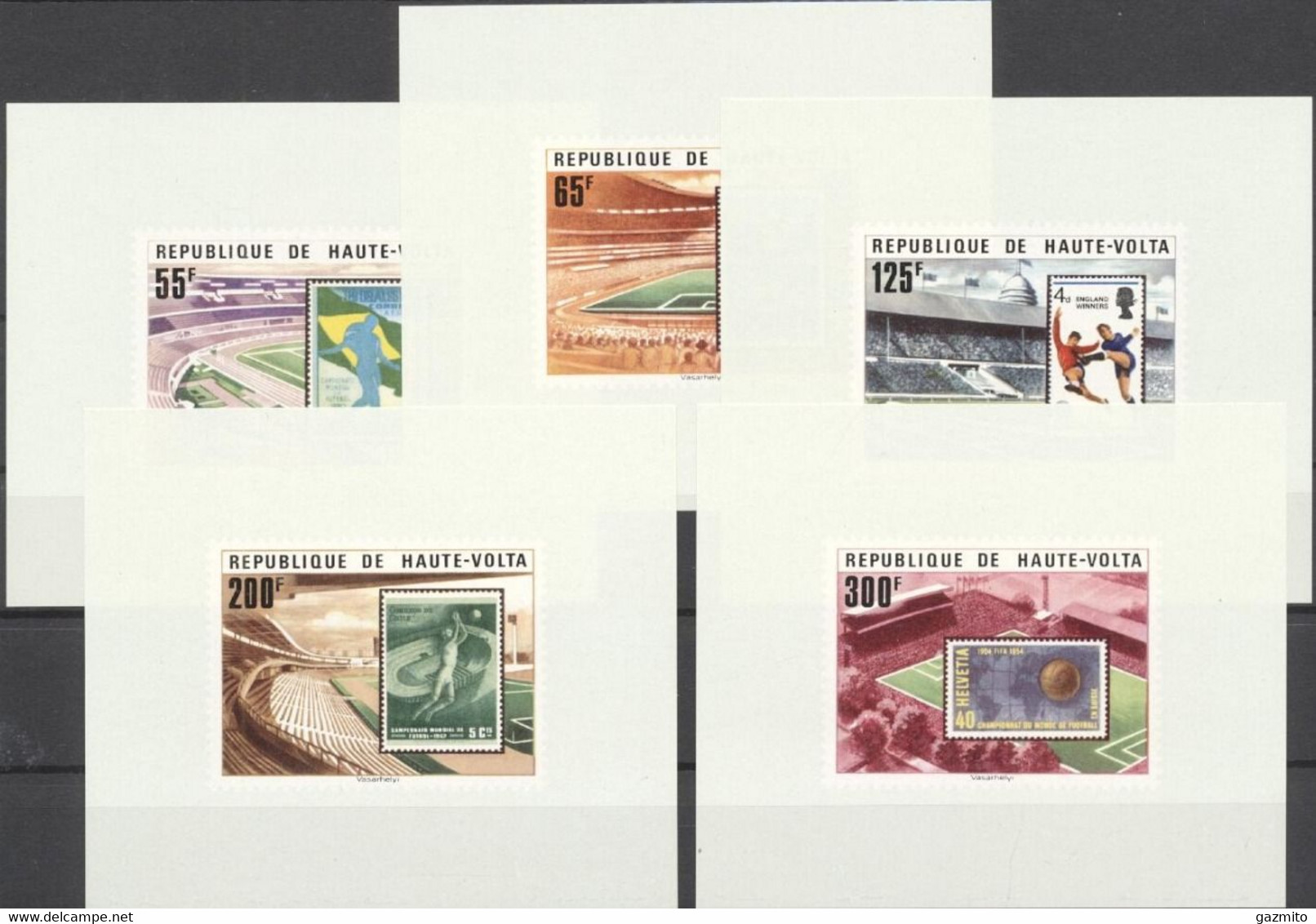 Haute Volta 1977, Football, Stamp On Stamp, 5Block Deluxe - Haute-Volta (1958-1984)