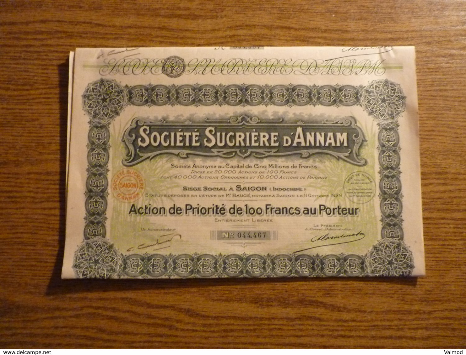 Société Sucrière D'Annam - Saïgon -  Lot De 3 Actions De 100 Francs - Voir Détails Sur Photos - Format 49,5x31,5 Cm Env. - Asie