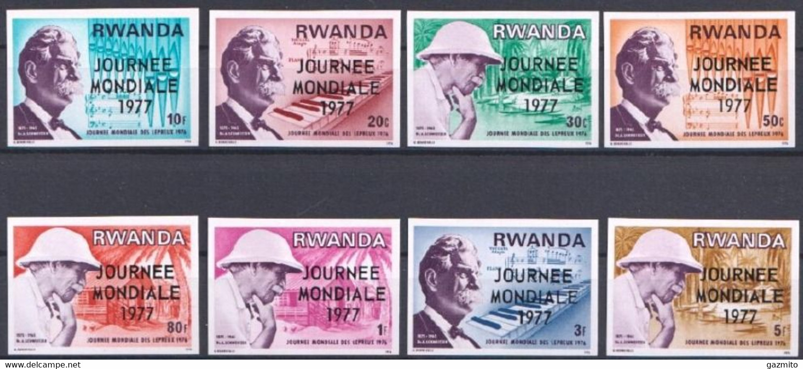 Rwanda 1977, Schweitzer, Overprinted, 8val IMPERFORATED - Albert Schweitzer