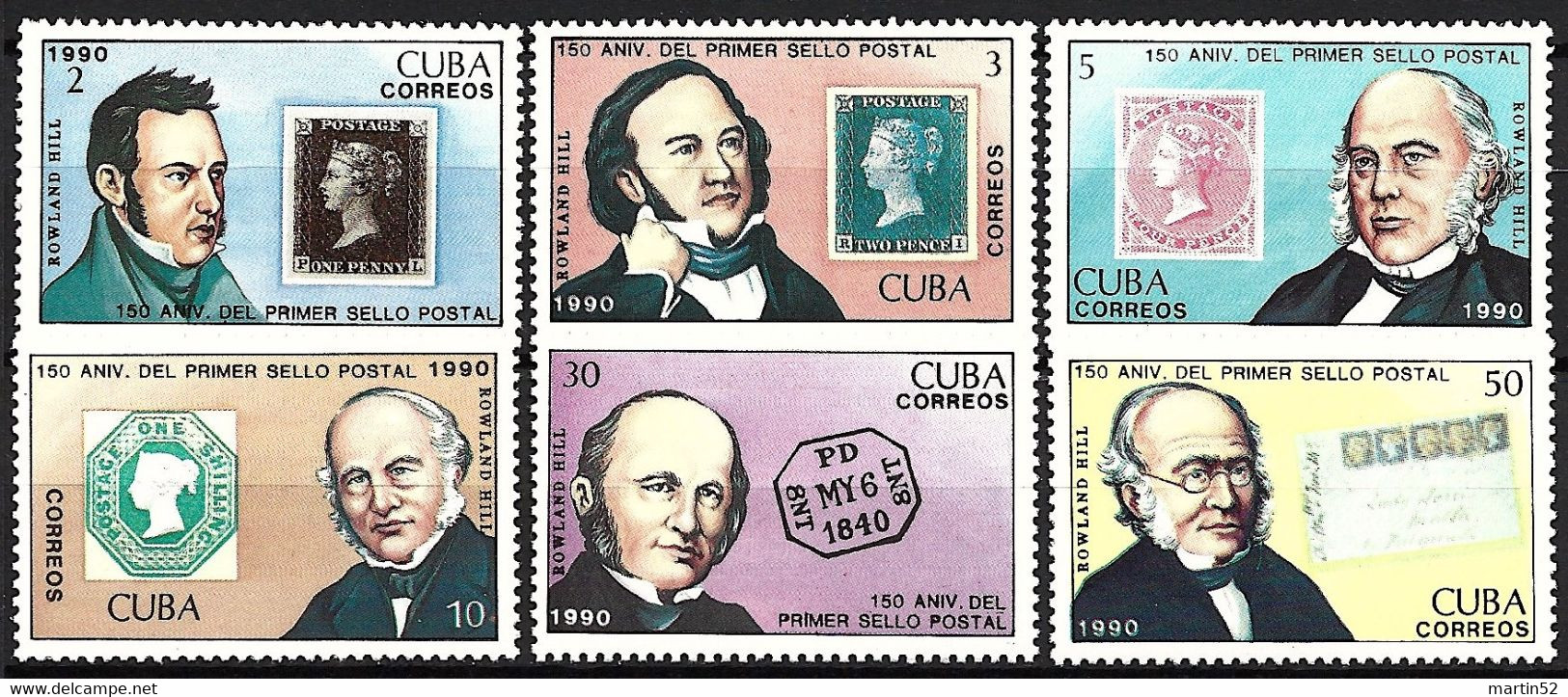 NO PAYPAL !! Cuba 1990: 150 ANNIV. DEL PRIMER SELLO POSTAL (ROWLAND HILL) Michel-N° 3382-3387 ** MNH - Rowland Hill