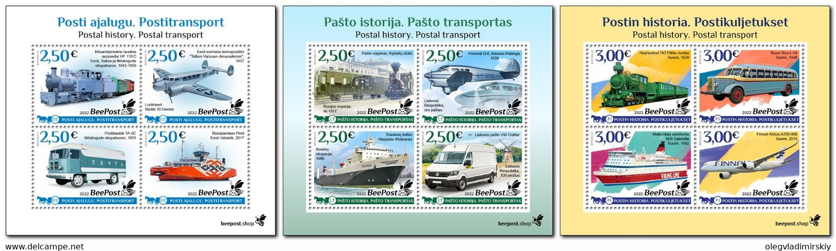 Estonia Lithuania Finland 2022 Postal History BeePost Full Complete Of 3 Blocks Of 4 Stamps - Nuovi