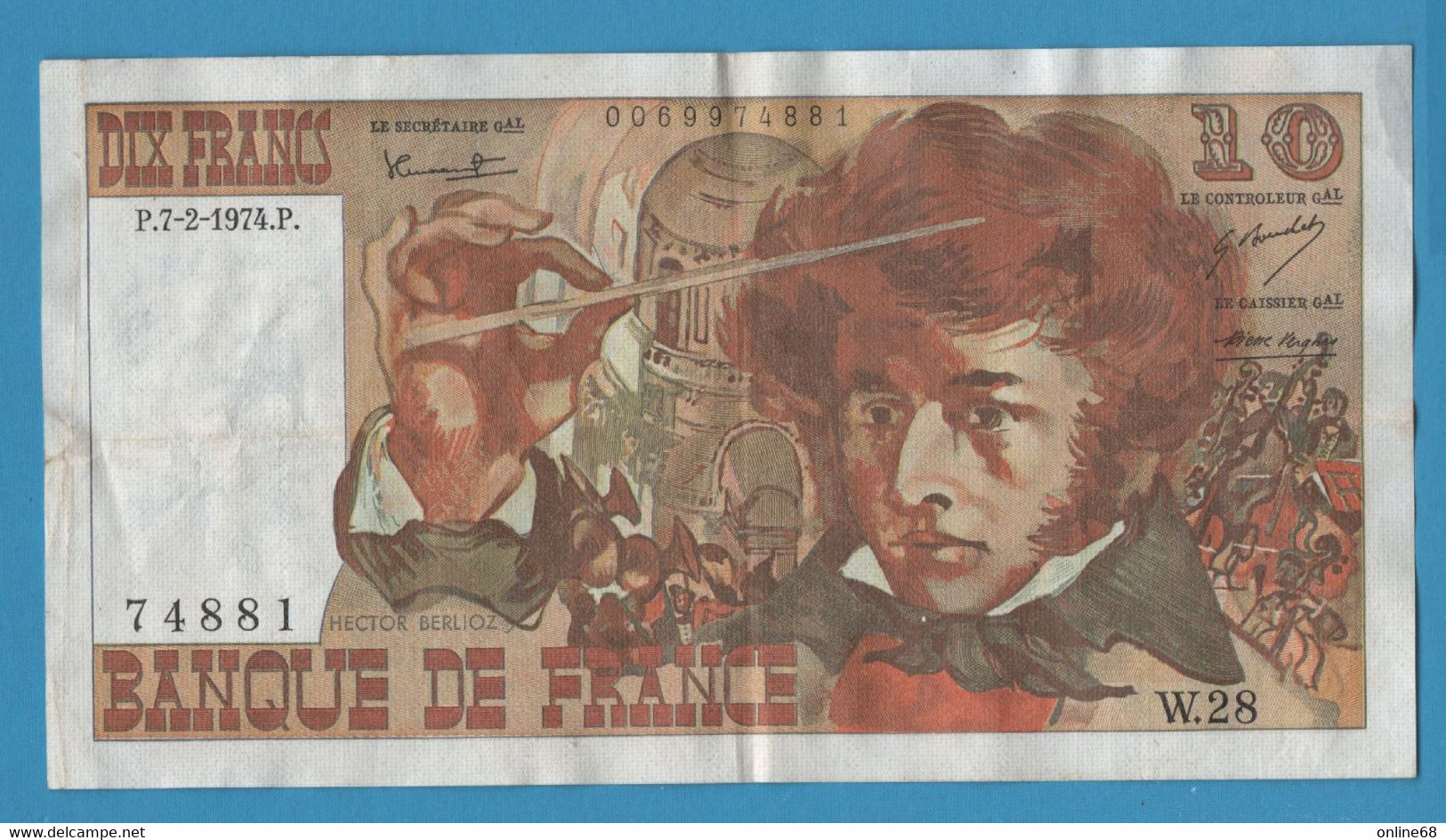 FRANCE 10 FRANCS 07.02.1974 # W.28 F# 63.3 BERLIOZ - 10 F 1972-1978 ''Berlioz''