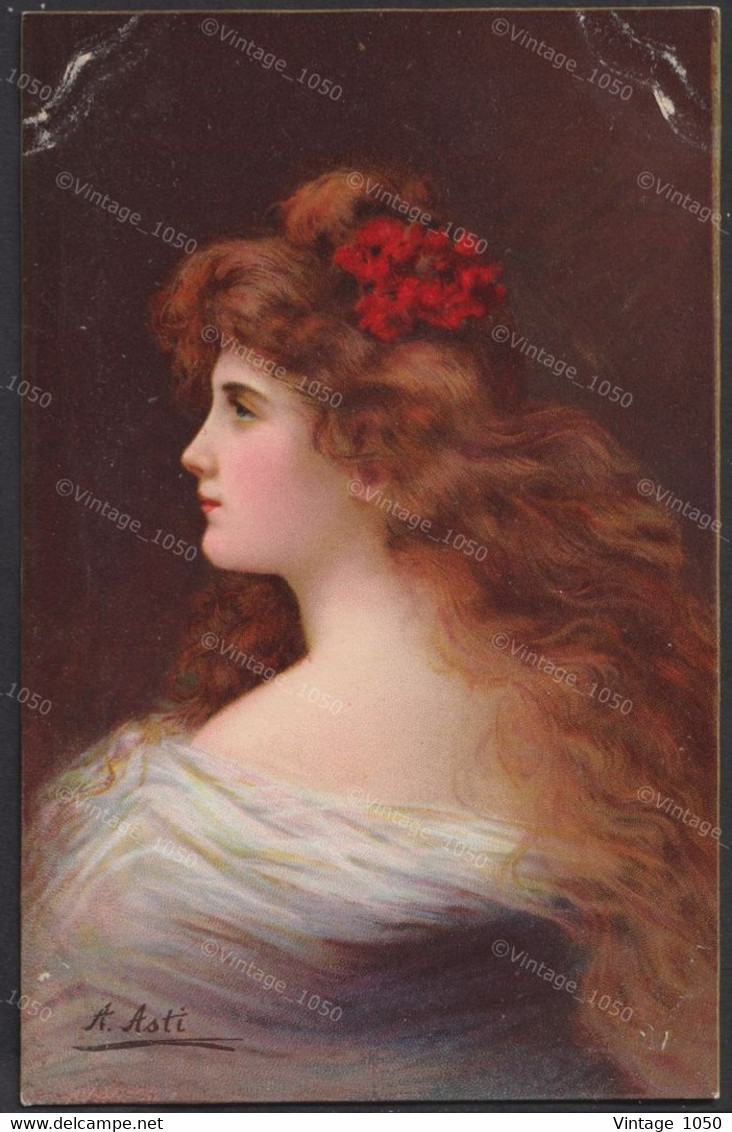✅ CPA Illustrateur ASTI A. Série 1292 Profil Demoiselle Broche Rouge Circa 1907  K.F. Editions - Paris +/-9x14cm #988069 - Asti