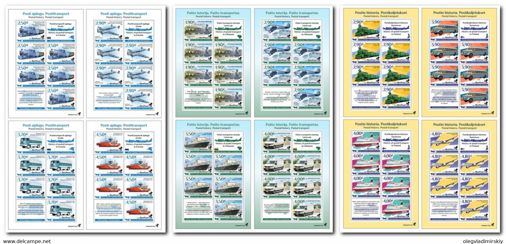 Estonia Lithuania Finland 2022 Postal History BeePost Full Complete Of 3 Sets Of 4 Sheetlets Of 6 Stamps - Nuovi