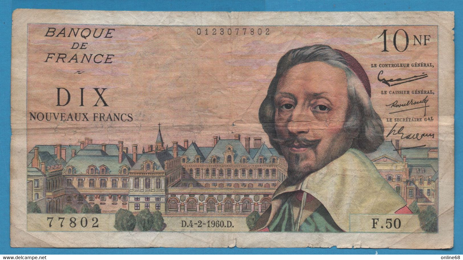 FRANCE 10 NOUVEAUX FRANCS 04.02.1960 # F.50 F# 57.5 RICHELIEU - 10 NF 1959-1963 ''Richelieu''