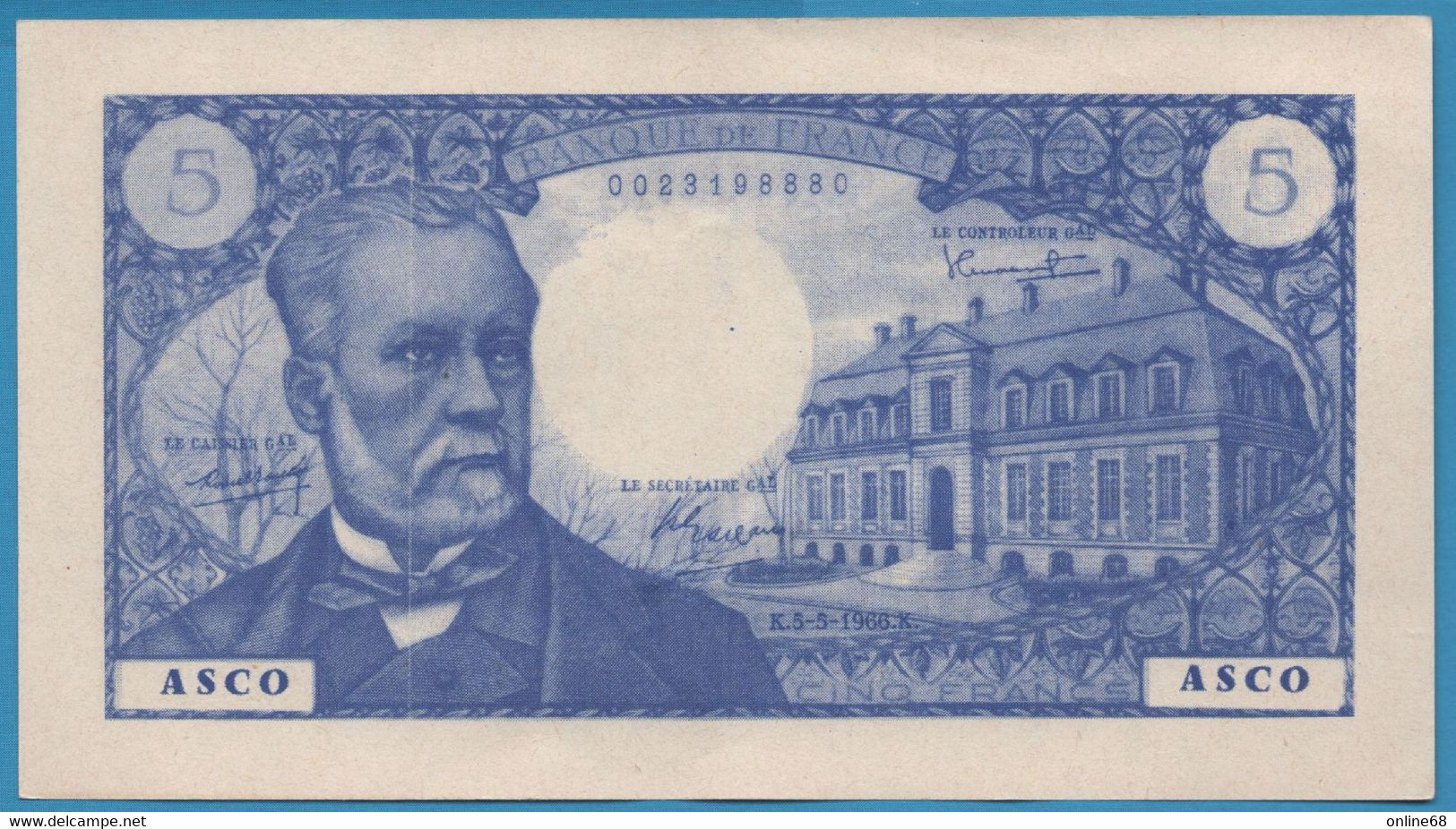 FRANCE 5 FRANCS Pasteur Scolaire Société Asco Juziers 78. - Fiktive & Specimen