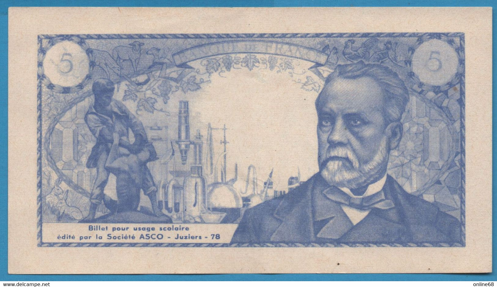 FRANCE 5 FRANCS Pasteur Scolaire Société Asco Juziers 78. - Specimen